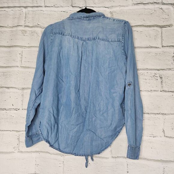 Beachlunchlounge Collection Women's Blue Chambray Front Tie Button-Up Shirt Medi - Picture 7 of 12